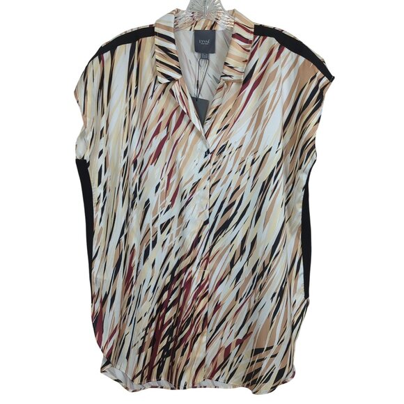Lysse New York Womens Tunic XL Abstract‎ Print wht grss beige tan Lightweight - Picture 1 of 16